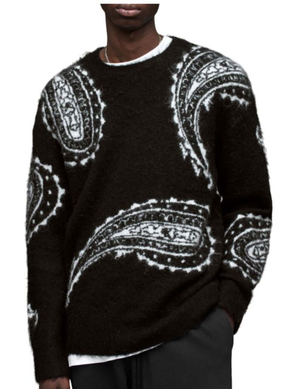 ALLSAINTS Woodblock Paisley Crew Sweater Fuzzy